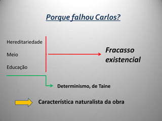 Pags. 289/290Quando nessa noite, uma noite triste de água, Carlos e Craft oacompanharam a Santa Apolónia, ele disse-lhes na carruagemestas palavras, triste resumo de um amor romântico:— Sinto-me como se a alma me tivesse caído a uma latrina!Preciso um banho por dentro!Afonso da Maia, ao saber este desastre do Ega, tinha dito aCarlos, com tristeza:— Má estreia, filho, péssima estreia!E nessa noite, depois de voltar de Santa Apolónia, Carlos pensavanestas palavras, dizia também consigo: «Péssima estreia!...». Enem só a estreia do Ega era péssima; também a sua. E talvez, porpensar nisso, as palavras do avô tinham tido aquela tristeza. Péssimasestreias! Havia seis meses que o Ega chegara de Celorico,embrulhado na sua grande peliça, preparado a deslumbrar Lisboacom as Memórias de Um Átomo, a dominá-la com a influência deuma revista, a ser uma luz, uma força, mil outras coisas... E agora,cheio de dívidas e cheio de ridículo, lá voltava para Celorico, escorraçado.Péssima estreia! Ele, por seu lado, desembarcara em Lisboa,com ideias colossais de trabalho, armado como um lutador: era oconsultório, o laboratório, um livro iniciador, mil coisas fortes... Eque tinha feito? Dois artigos de jornal, uma dúzia de receitas, e essemelancólico capítulo da Medicina entre os Gregos. Péssima estreia!IDEALISMO VS PRÁXISA PRÁXIS: nenhum projecto concretizado