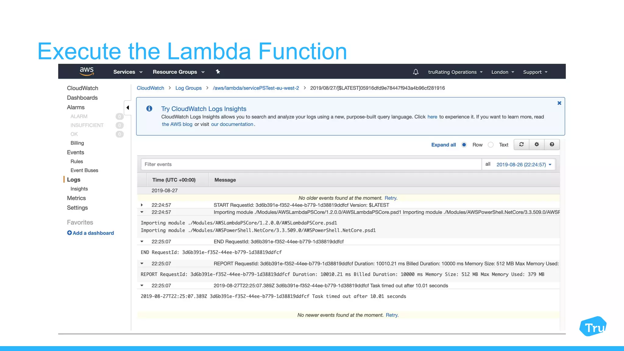 Execute the Lambda Function