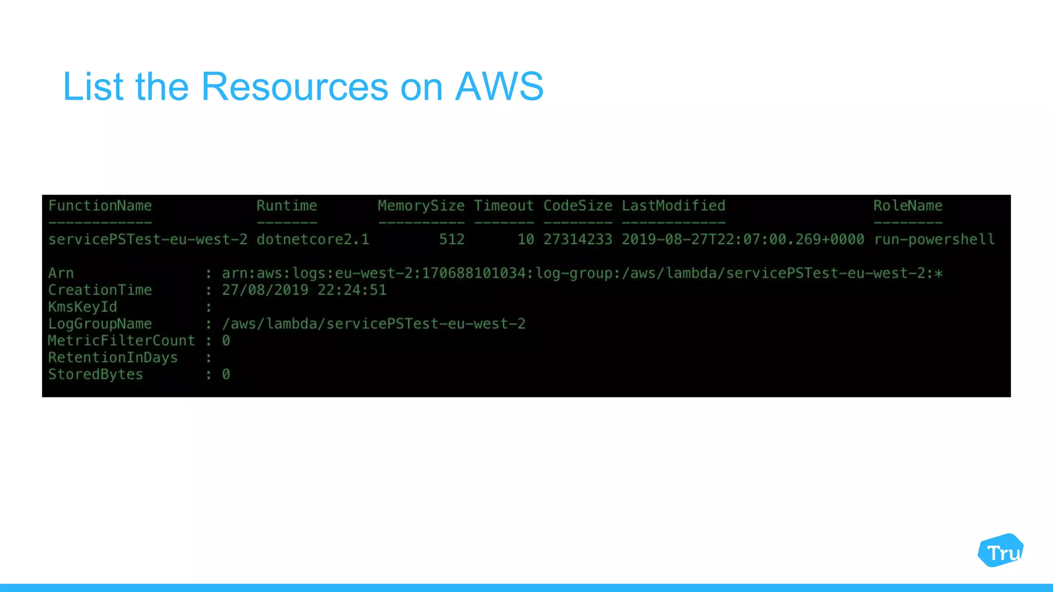 List the Resources on AWS