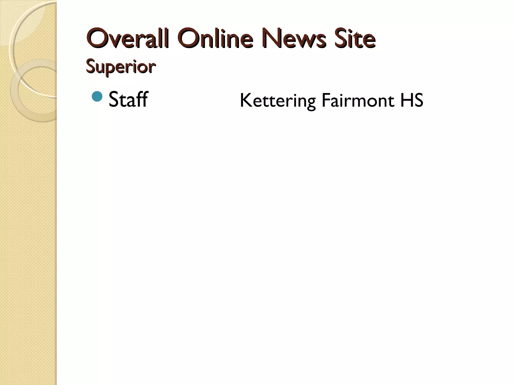 Overall Online News Site
Superior
Staff      Kettering Fairmont HS
 