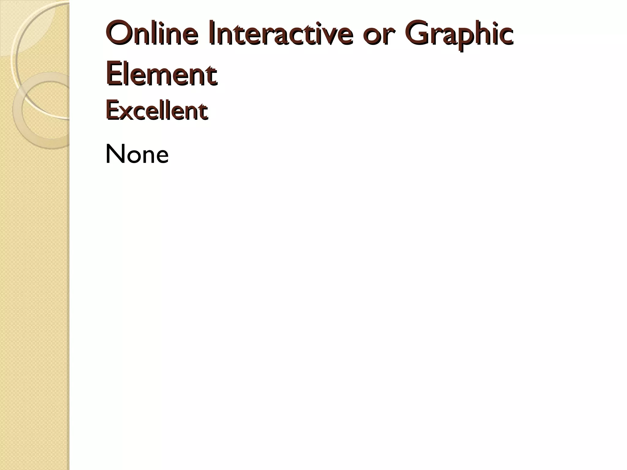 Online Interactive or Graphic
Element
Excellent
None
 