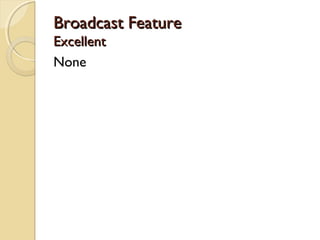Broadcast FeatureBroadcast Feature
ExcellentExcellent
None
 