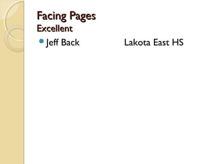 Facing PagesFacing Pages
ExcellentExcellent
Jeff Back Lakota East HS
 