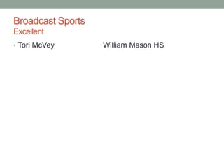 Broadcast Sports
Excellent
• Tori McVey William Mason HS
 