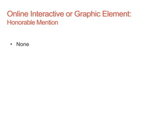 Online Interactive or Graphic Element:
Honorable Mention
• None
 