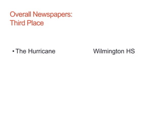 Overall Newspapers:
Third Place
• The Hurricane Wilmington HS
 