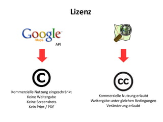 © Kommerzielle Nutzung eingeschränkt Keine Weitergabe Keine Screenshots Kein Print / PDF Lizenz Kommerzielle Nutzung erlaubt Weitergabe unter gleichen Bedingungen Veränderung erlaubt API 