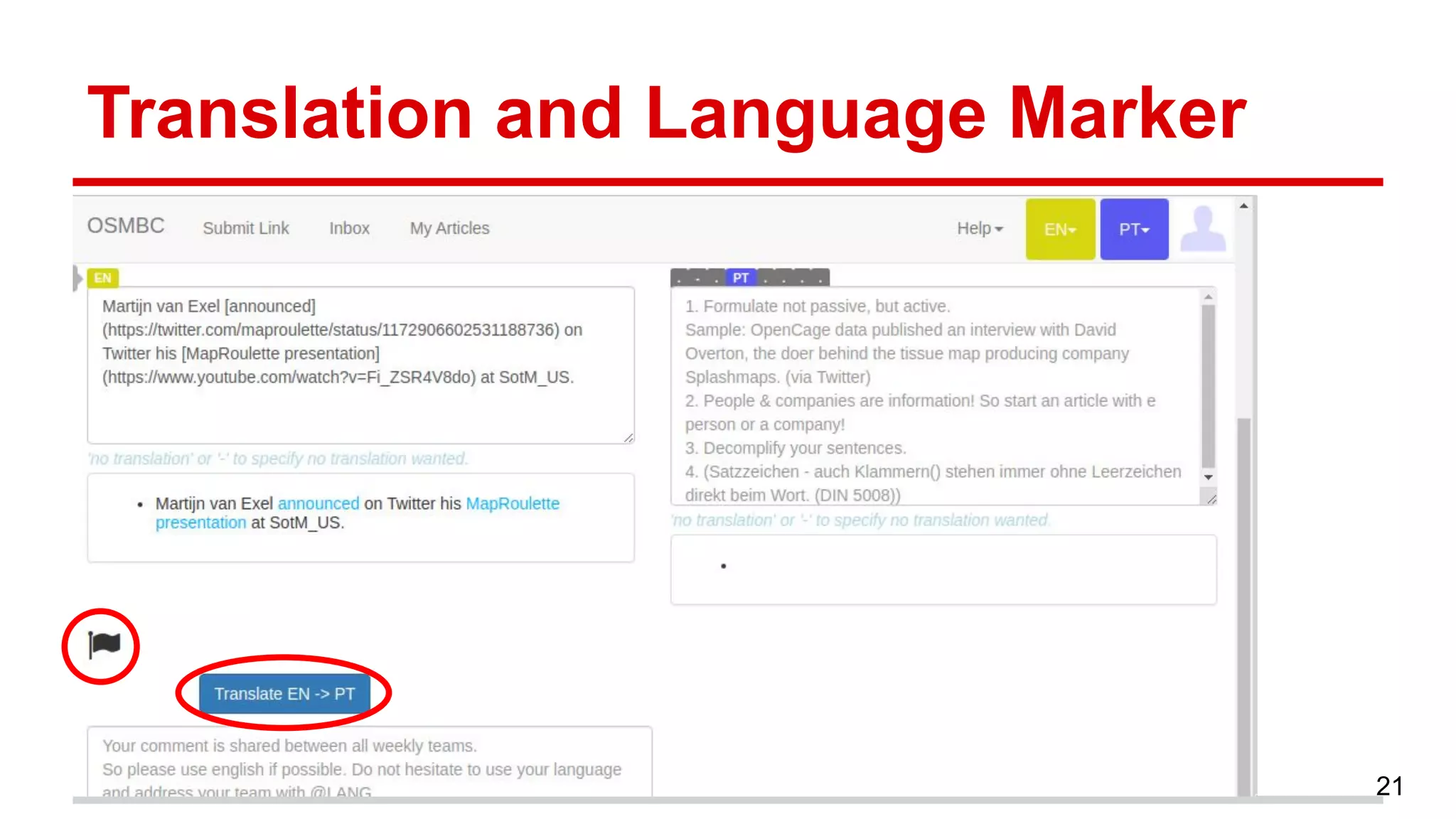 Translation and Language Marker
21
 