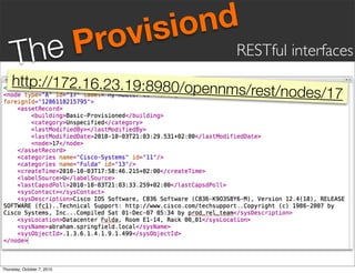 vis iond
     Th eP                  ro         RESTful interfaces
    http://172.16.23.19:8980/ope
                                    nnms/rest/nodes/17




Thursday, October 7, 2010
 