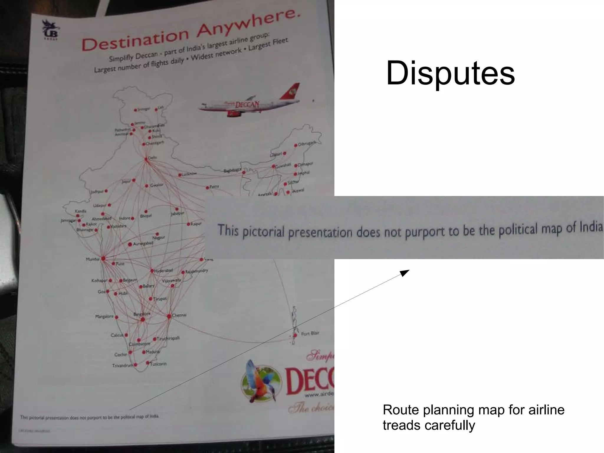 Disputes Route planning map for airline  treads carefully 