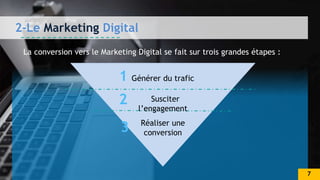 2-Le Marketing Digital
La conversion vers le Marketing Digital se fait sur trois grandes étapes :
Générer du trafic
Susciter
l’engagement
Réaliser une
conversion
1
2
3
7
 