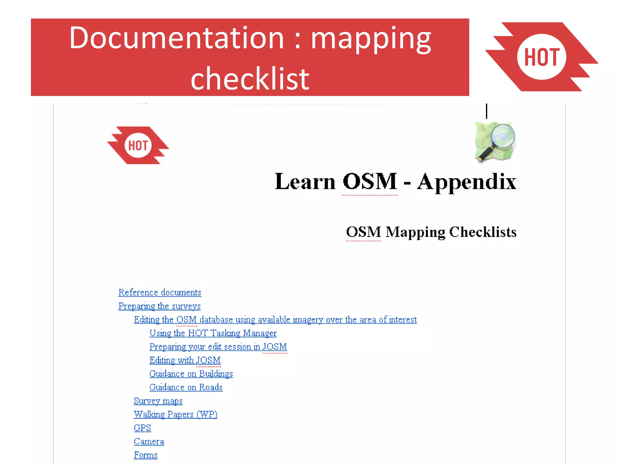 Documentation : mapping
      checklist
 