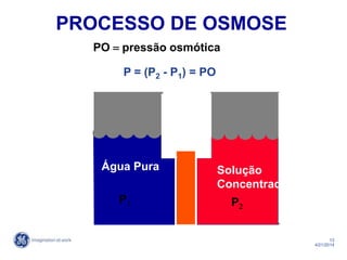 13
4/21/2014
PROCESSO DE OSMOSE
PressãoPressão Osmótica Net
Solução
Concentrada
Água Pura
P P2
P = (P2 - P1) = PO
POpressão osmótica
 