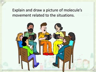 Explain and draw a picture of molecule’s
movement related to the situations.
 