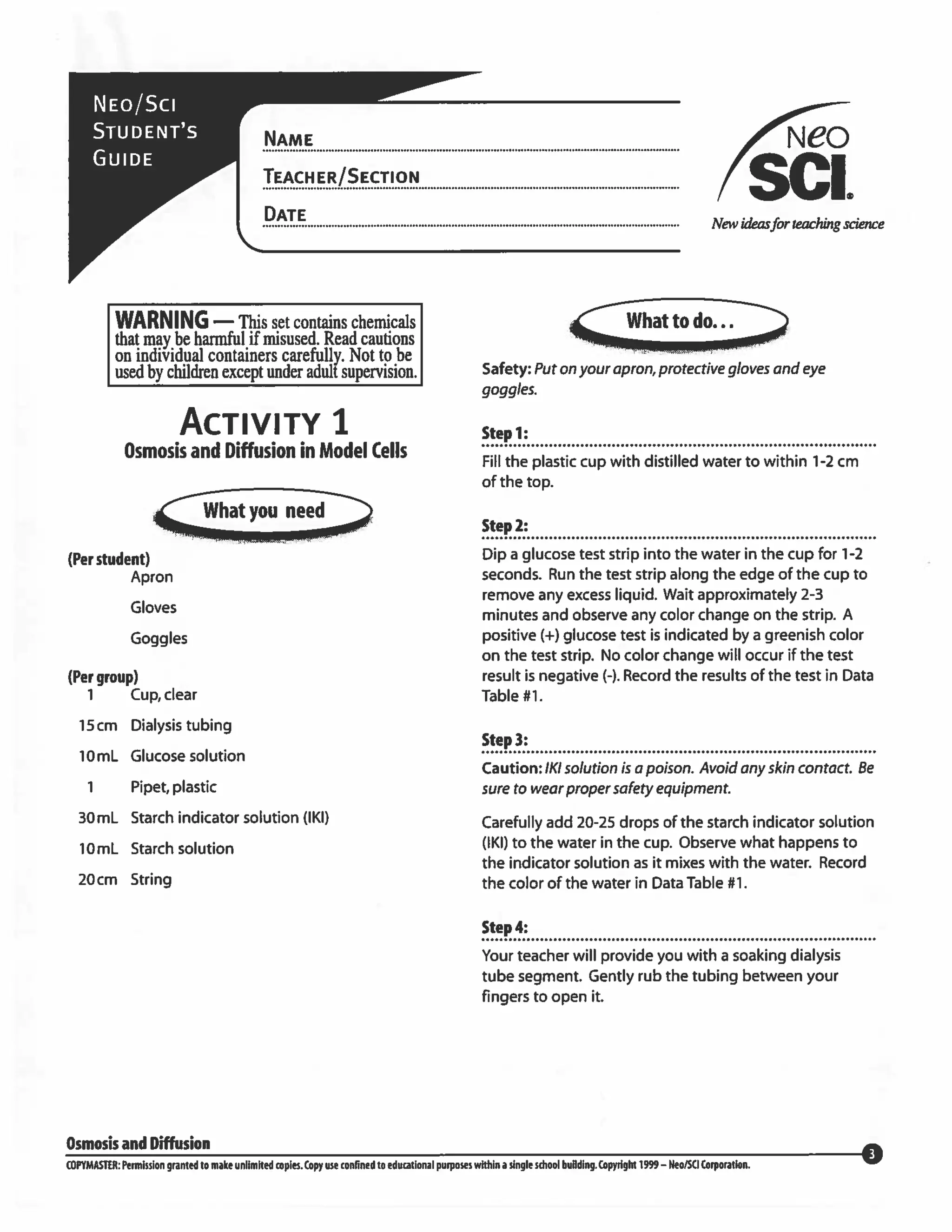 Osmosis & diffusion lab