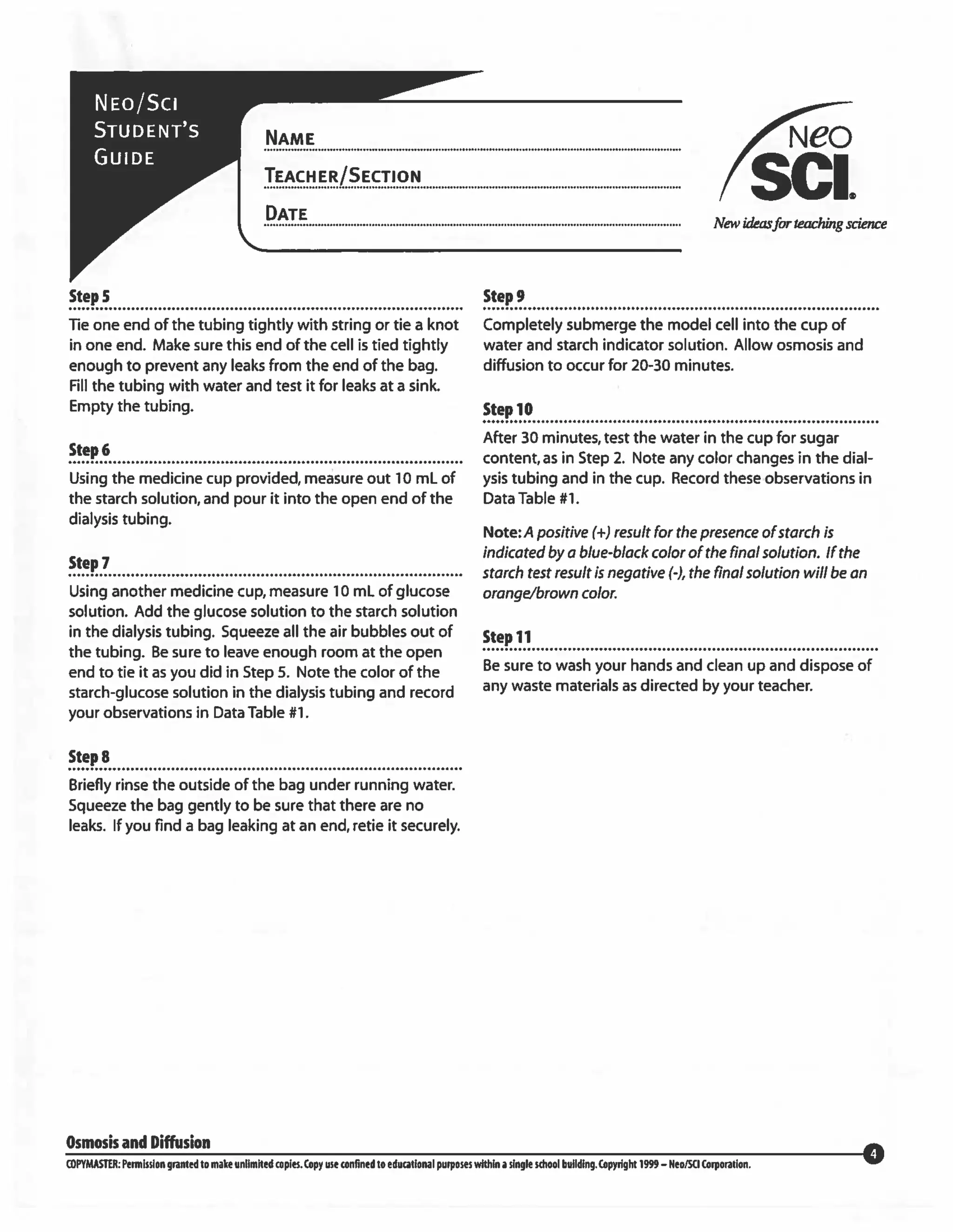 Osmosis & diffusion lab