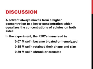 Bio22 Lab - Ex 4 (Cell Transport - Osmosis in Human RBC) | PPTX
