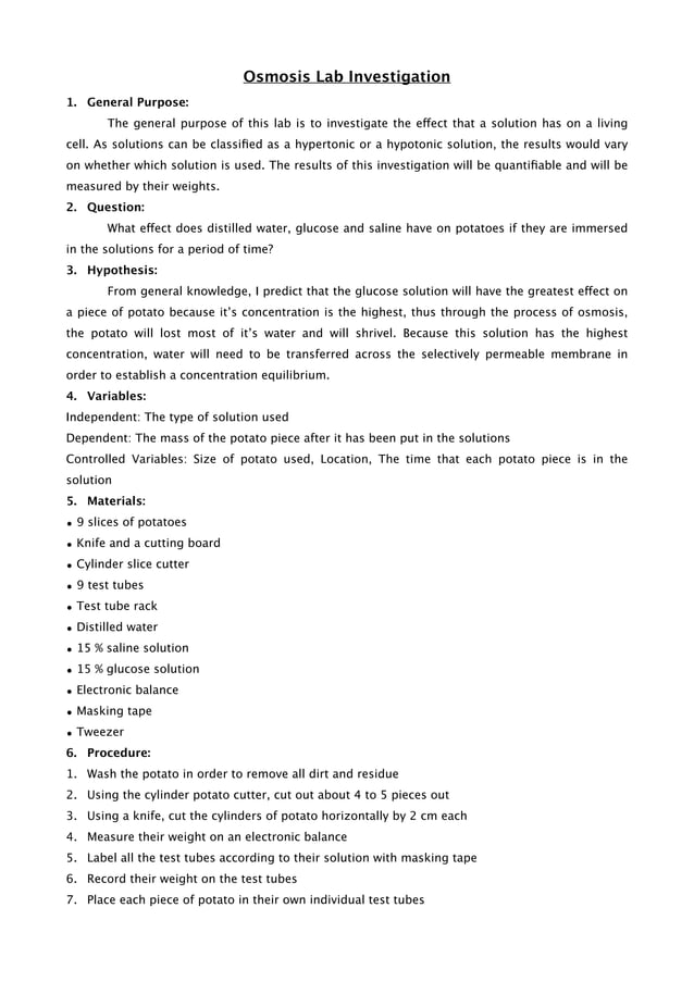 Osmosis lab of potato in three types of water PDF