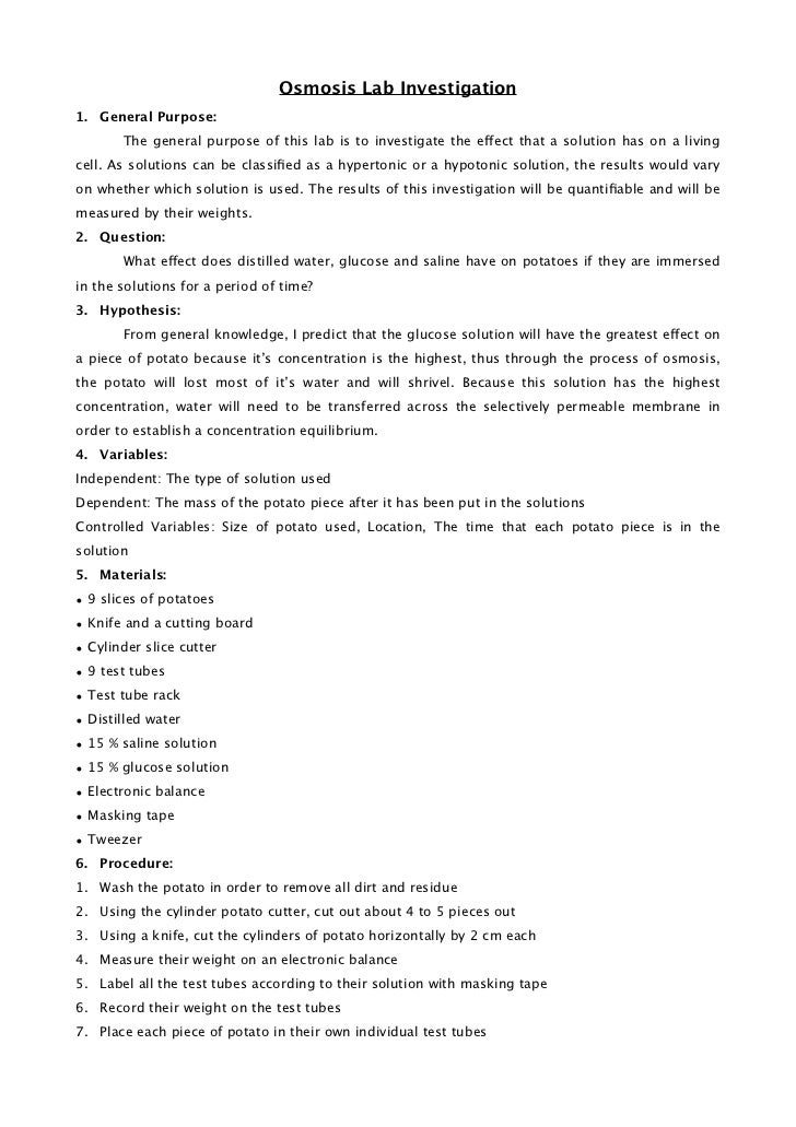 Lab report example biology osmosis graphs