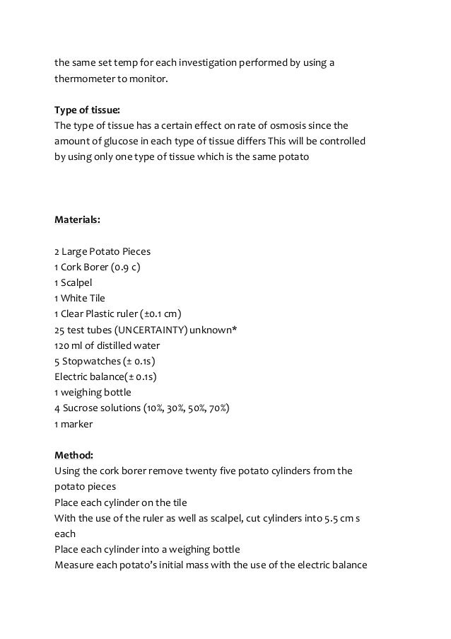 Osmosis coursework controlled variables