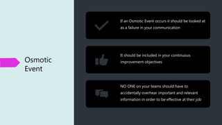 Osmotic
Event
If an Osmotic Event occurs it should be looked at
as a failure in your communication
It should be included i...