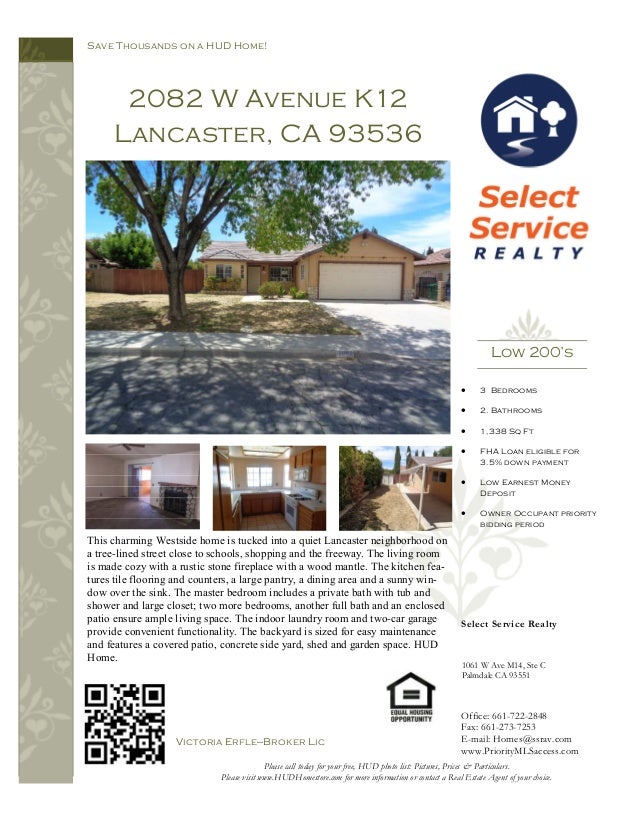 HUD Property Flyer 2082 Avenue K12 Lancaster CA 93536