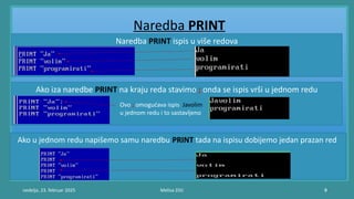 Redu Print Osnovne naredbe QBasic za osnovnu skolu informatika | PPTX