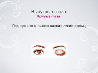 Подчеркните внешнюю нижнию линию ресниц Выпуклые глаза Круглые глаза 