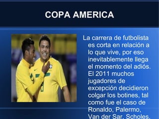 COPA AMERICA Quito, 20 Jun. (Notimex).- La Selección de Ecuador se concentró hoy en Quito, para iniciar la fase final de su preparación para la Copa América 2011, mientras hinchas y especialistas están divididos sobre sus posibilidades en ese torneo. 