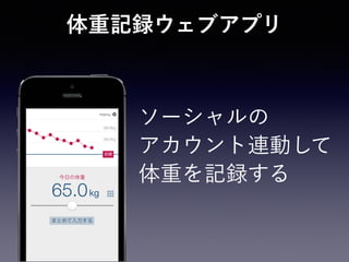 体重記録ウェブアプリ
ソーシャルの 
アカウント連動して 
体重を記録する
 