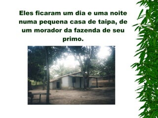 Eles ficaram um dia e uma noite numa pequena casa de taipa, de um morador da fazenda de seu primo. 