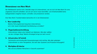 MY
FOCUS
OVERVIEW
Dimensionen von New Work
Der Wettbewerb wartet nicht. Deshalb zeige ich Unternehmen, wie sie sich mit New Work für eine
ungewisse Zukunft aufstellen; wie sie sich durch neue Geschäfts- und Arbeitsmodelle keine
Gelegenheiten entgehen lassen, schneller und produktiver werden.
Eine New Work Transformation betrachte ich in vier Dimensionen:
1. New Leadership
Welche Führungsformen brauchen Unternehmen,
um in der neuen Arbeitswelt Hochleistung zu erzielen?
2. Organisationsentwicklung
Unternehmen haben eine Vielzahl von Optionen. Wie aber wählen
sie den richtigen Weg? Welche Strategie bringt sie nach vorne?
3. Infrastruktur & Technik
Technische und strukturelle Voraussetzungen sind wichtig. Wie aber gelangen
Unternehmen zu einer Perspektive, die weit über Systeme und Prozesse hinausgeht?
4. Workplace & Interior
Wie und wo arbeiten Menschen in Zukunft zusammen?
 