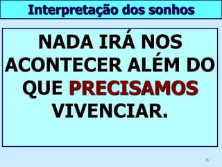 O que são os sonhos Lembranças do que efetivamente viu; Frutos das nossas preocupações;