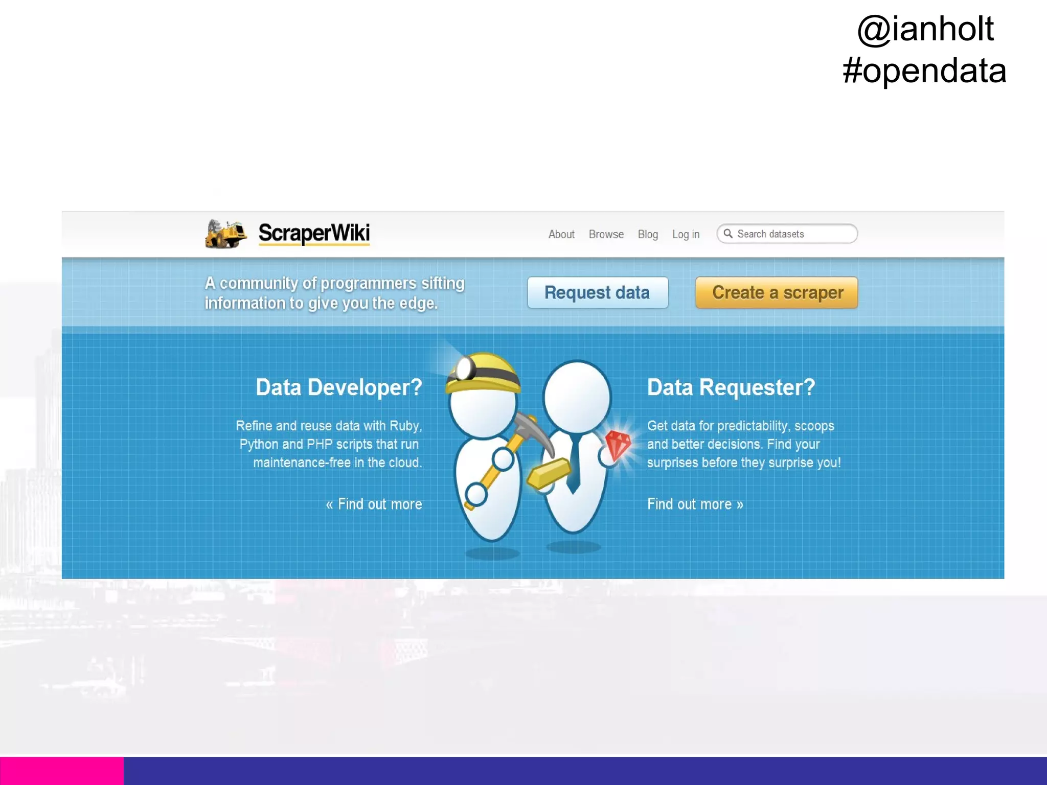 @ianholt
#opendata

ScraperWiki

 