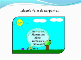 …depois foi o da serpente…




       Em vez de
       Ai, mas que
        ser pinto
         éfilho,
           uma
       como ele é
       serpente.
        diferente!
 