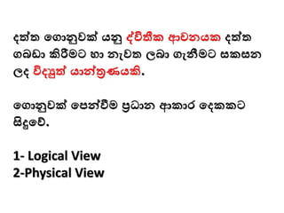 දත්ත මගාුවක් යු ද්විතීක ආචනයක දත්ත
ගබඩා කිරීමට ො නැවත ලබා ගැනීමට සකසන
ලද විදුත් යාන්වත්‍රණයකි.
මගාුවක් මපන්වීම ප්‍රධාන ආකාර මදකකට
සිදුමව්.
1- Logical View
2-Physical View
 