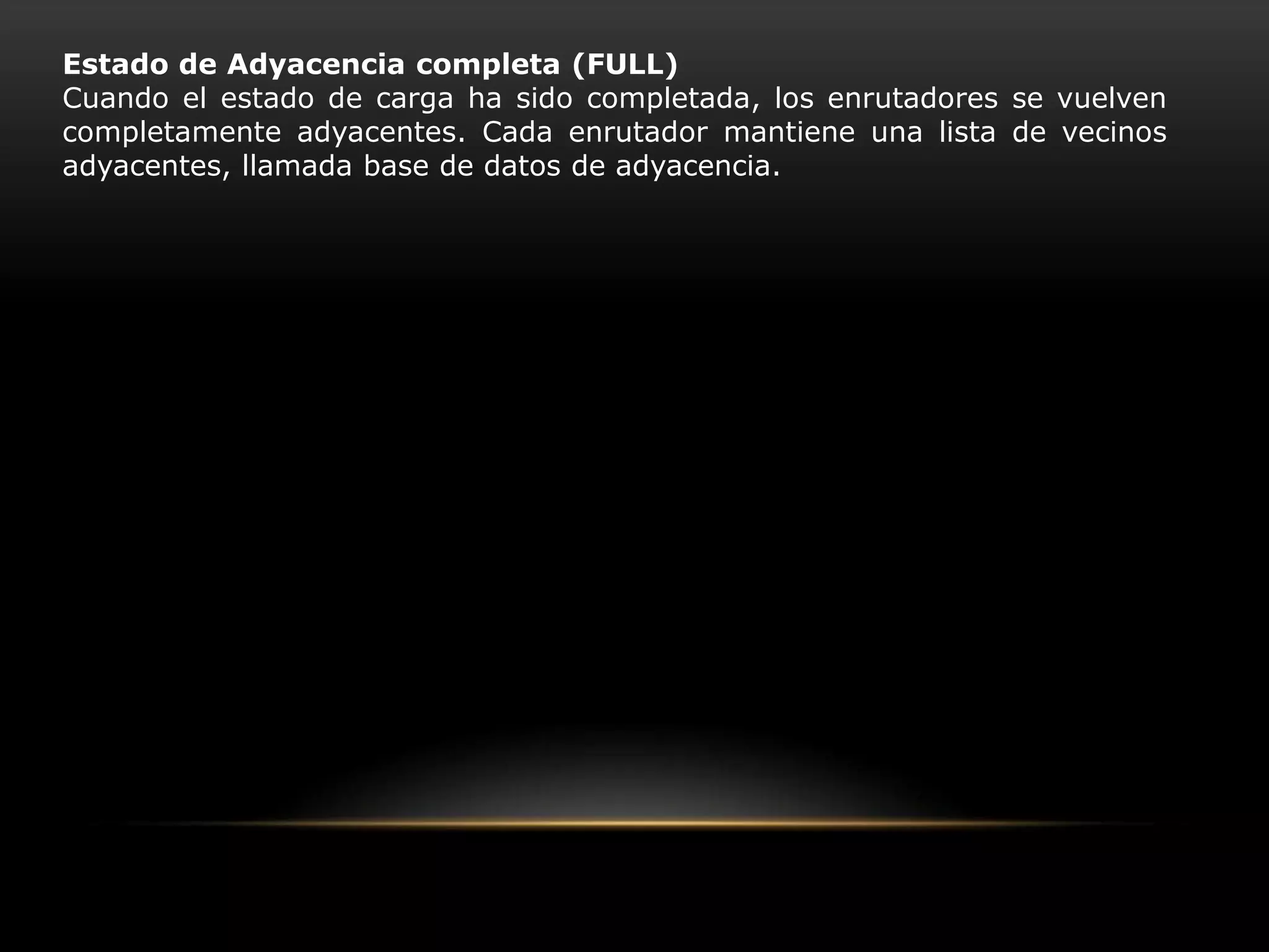 ÁREASOSFP distingue los siguientes tipos de áreas:Área BackboneEl backbone, también denominado área cero, forma el núcleo de una red OSPF. Es la única área que debe estar presente en cualquier red OSPF, y mantiene conexión, física o lógica, con todas las demás áreas en que esté particionada la red. La conexión entre un área y el backbone se realiza mediante los ABR, que son responsables de la gestión de las rutas no-internas del área (esto es, de las rutas entre el área y el resto de la red).