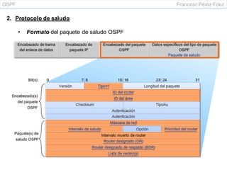 OSPF Francesc Pérez Fdez
2. Protocolo de saludo
• Formato del paquete de saludo OSPF
 