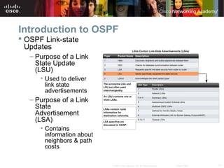 11© 2007 Cisco Systems, Inc. All rights reserved. Cisco Public
Introduction to OSPF
 OSPF Link-state
Updates
– Purpose of...