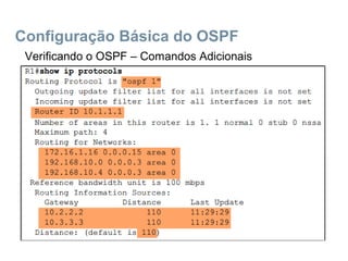 Configuração Básica do OSPF
Verificando o OSPF – Comandos Adicionais
 