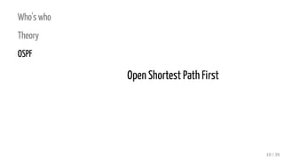 Who's who
Theory
OSPF
Open Shortest Path First
10 / 39
 
