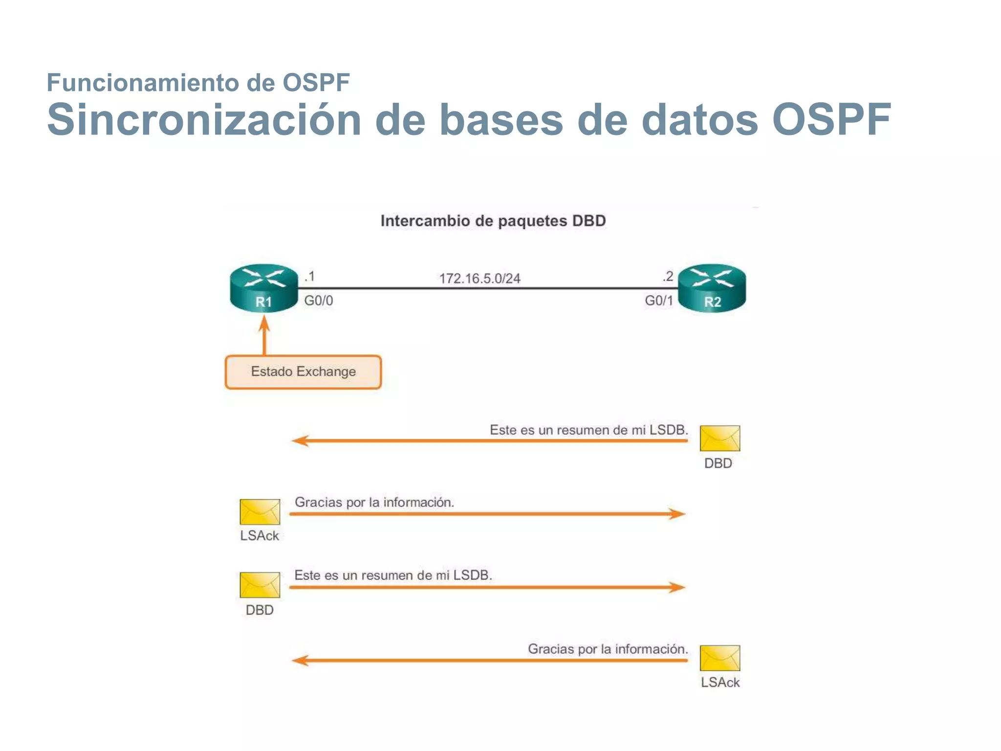 Funcionamiento de OSPF
Sincronización de bases de datos OSPF
 