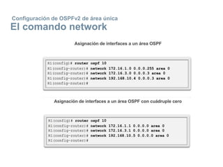Configuración de OSPFv2 de área única
El comando network
 