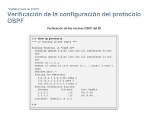 Verificación de OSPF
Verificación de la configuración del protocolo
OSPF
 
