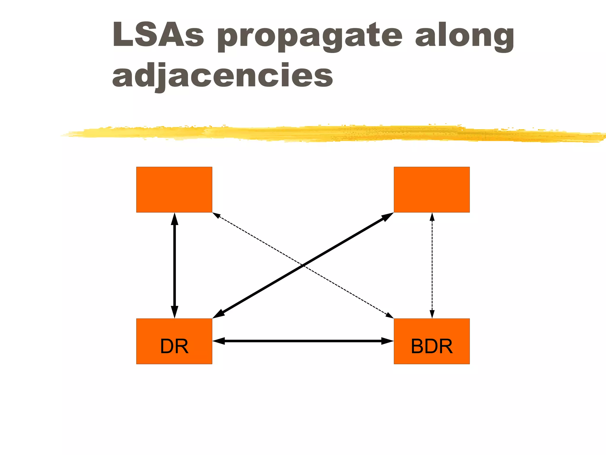 LSAs propagate along
adjacencies
DR BDR
 