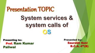 Presenting to:-
Prof. Ram Kumar
Paliwal
Presented by:-
Saurabh Soni
B.C.A. 4th(B)
 