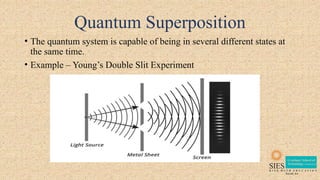 Quantum Superposition
• The quantum system is capable of being in several different states at
the same time.
• Example – Young’s Double Slit Experiment
 