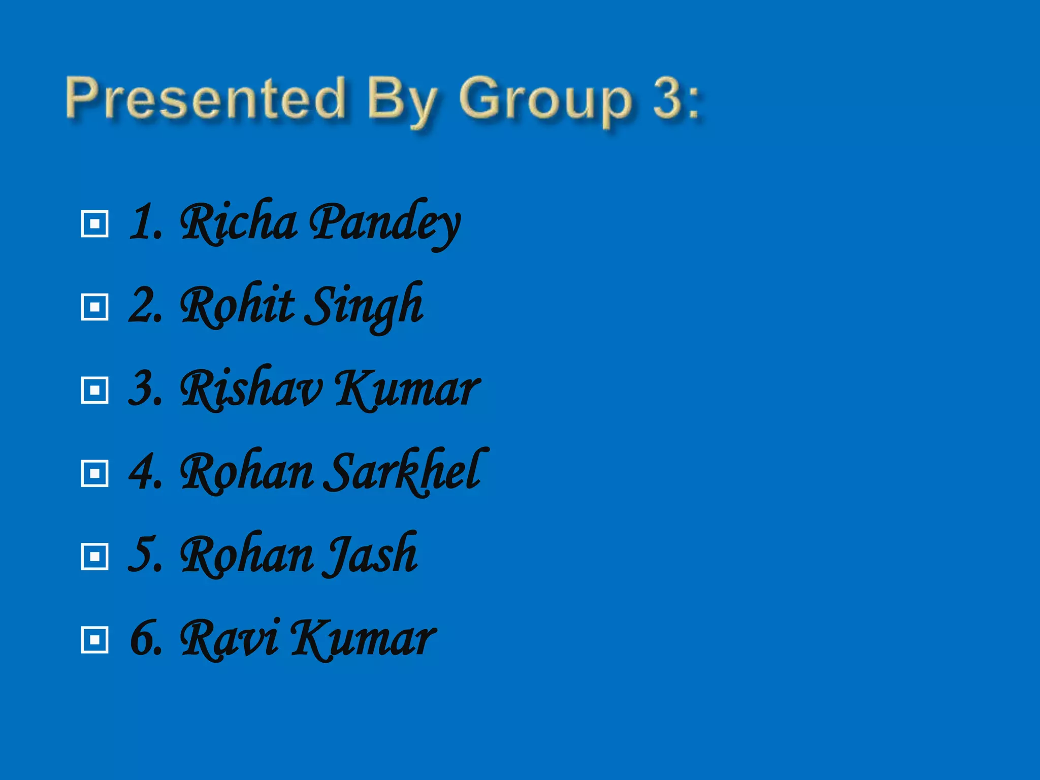  1. Richa Pandey
 2. Rohit Singh
 3. Rishav Kumar
 4. Rohan Sarkhel
 5. Rohan Jash
 6. Ravi Kumar
 