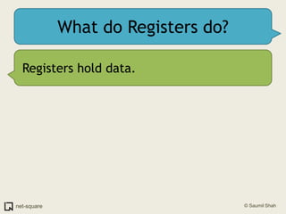 What do Registers do?Registers hold data.
