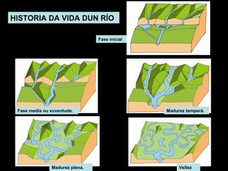HISTORIA DA VIDA DUN RÍO
Fase inicial

Fase media ou xuventude.

Madurez plena.

Madurez temperá.

Vellez

 